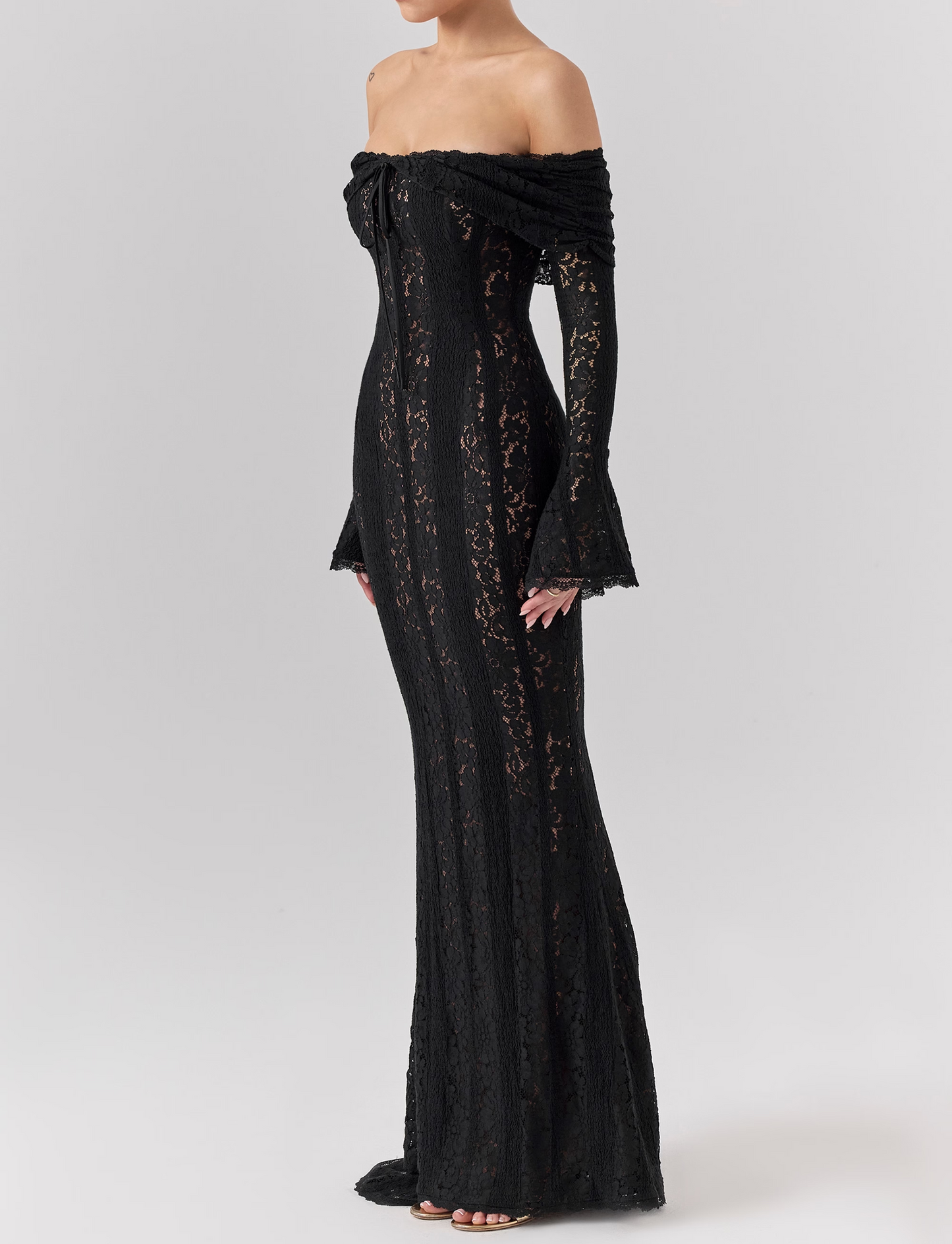 Black Bodycon Long Sleeve Lace Maxi Dress