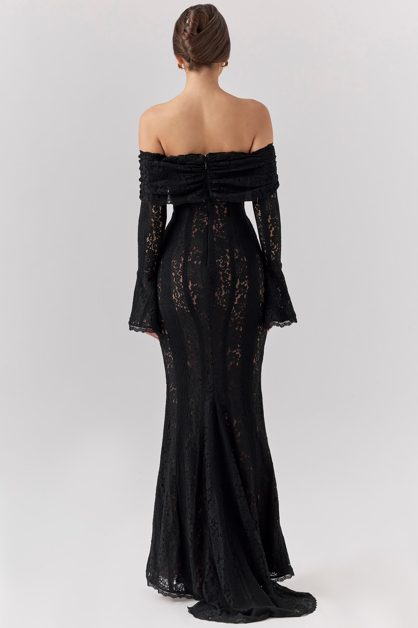 Black Bodycon Long Sleeve Lace Maxi Dress