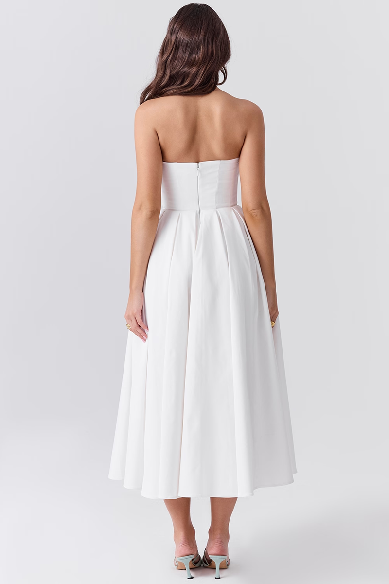 White Strapless Bodycon Midi Dress