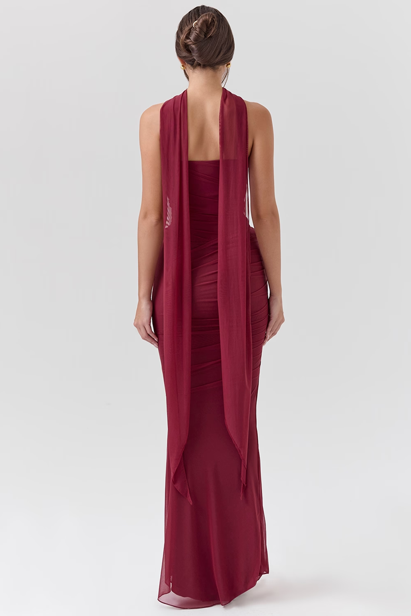 Wine Strapless Bodycon Two Piece Set