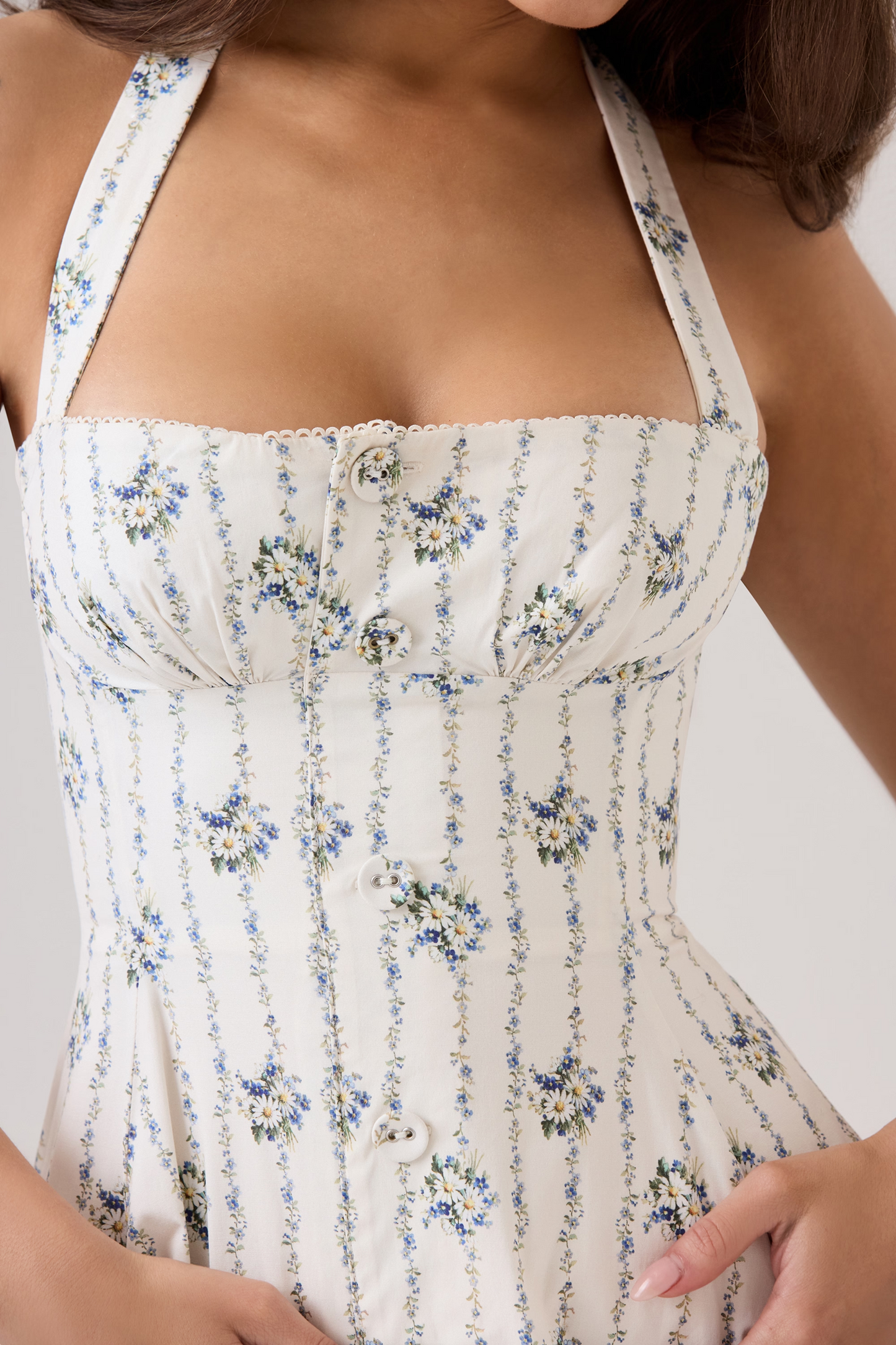Cream Floral Backless Midi Dress