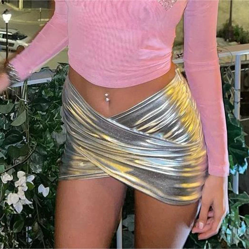 Pu Leather Wrap Mini Skirt Skirt