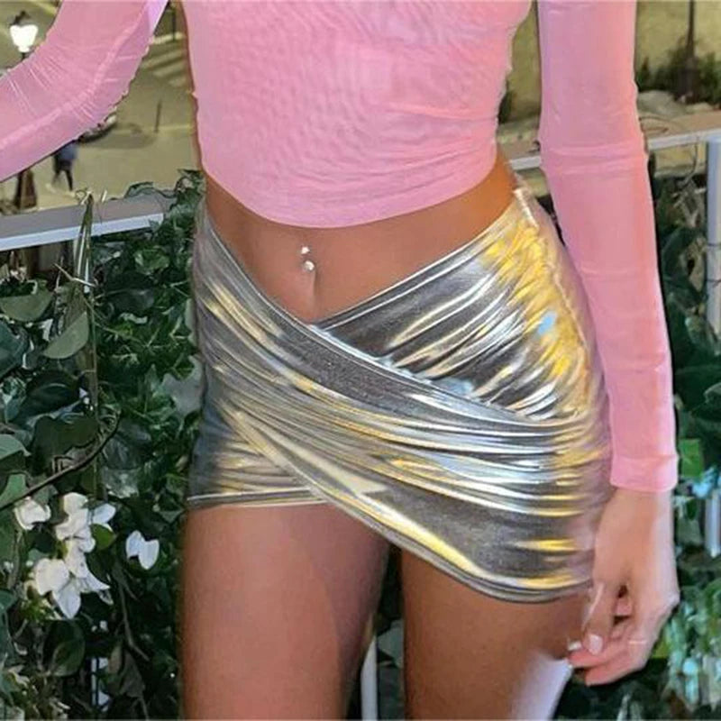 Pu Leather Wrap Mini Skirt Skirt