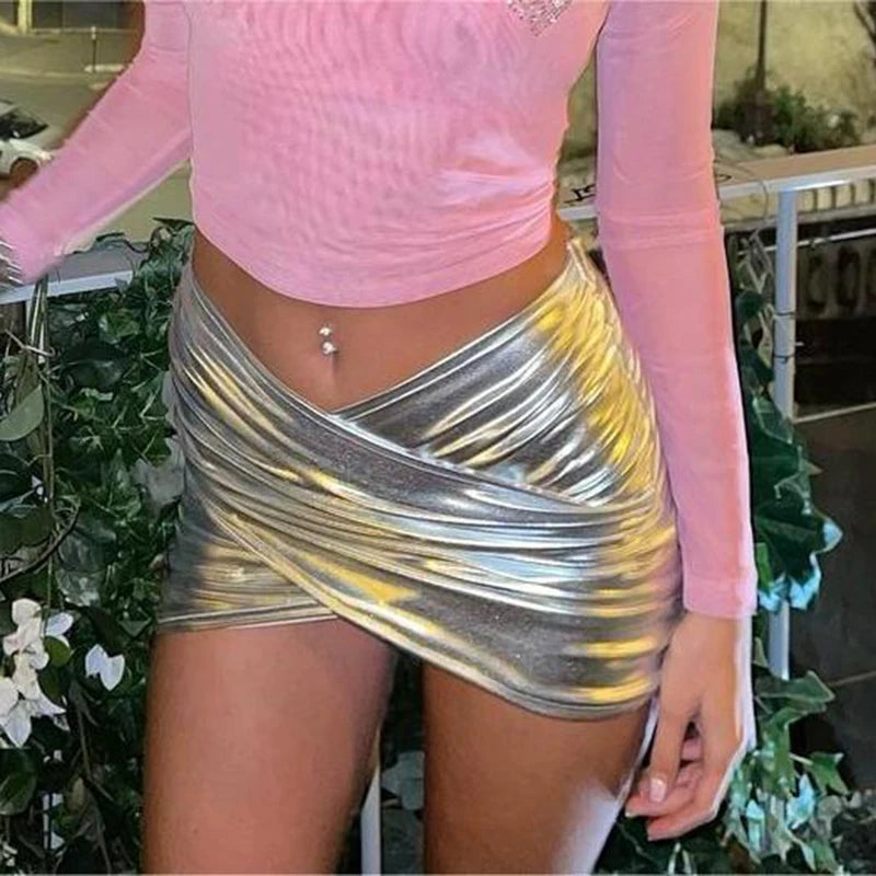Pu Leather Wrap Mini Skirt Skirt