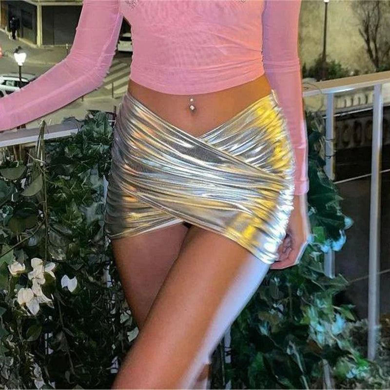 Pu Leather Wrap Mini Skirt Skirt