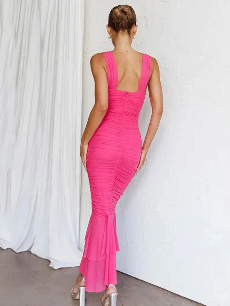 Backless Mesh Bodycon Maxi Dress