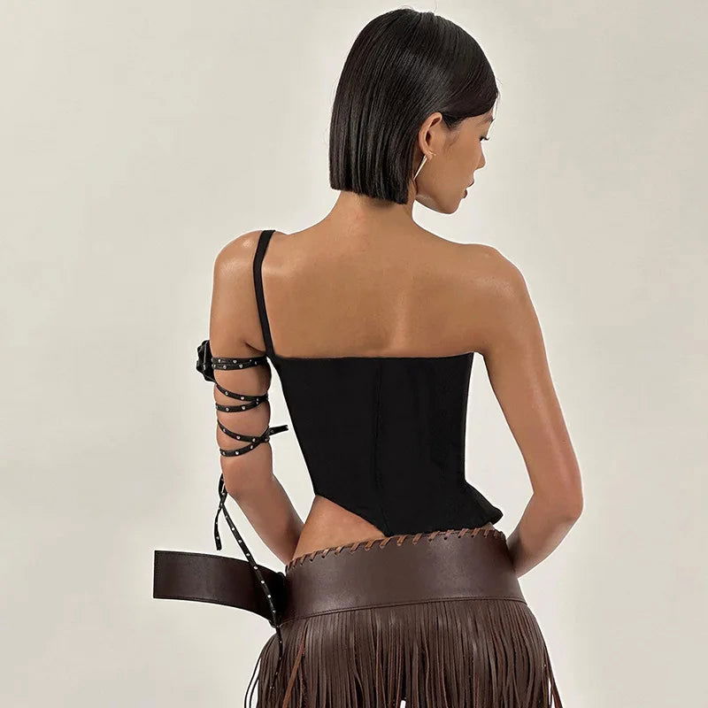 Black Asymmetric Corset Top