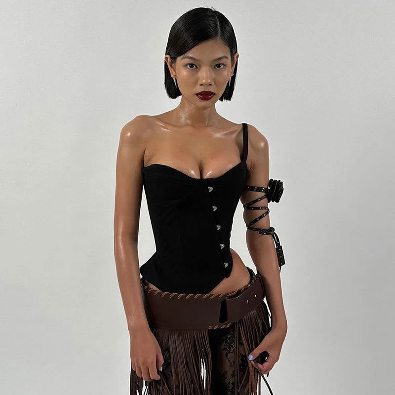 Black Asymmetric Corset Top