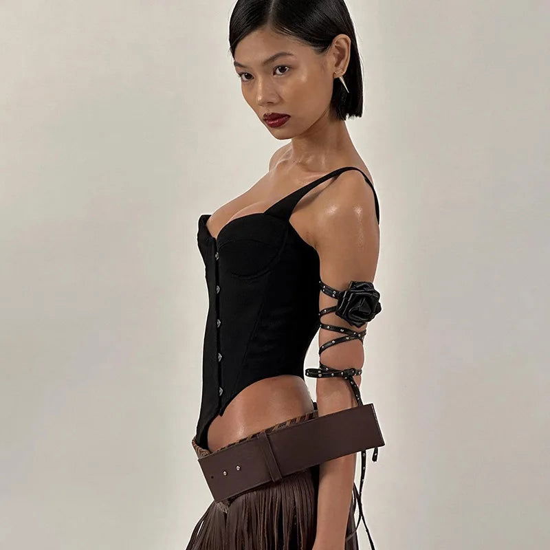 Black Asymmetric Corset Top