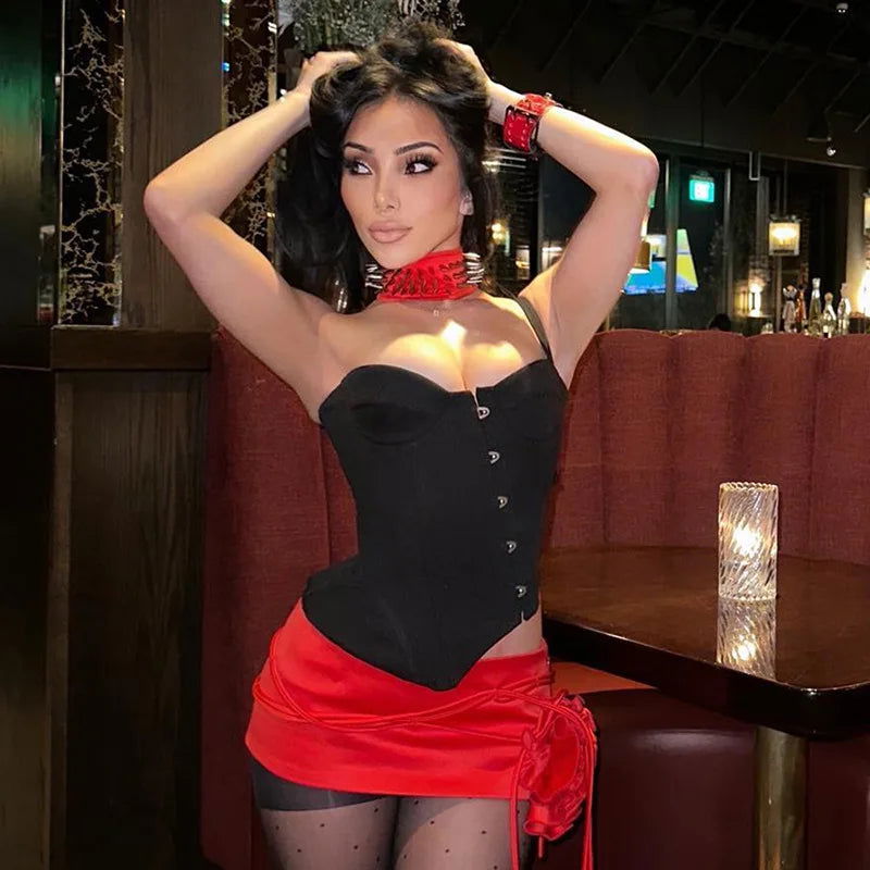Black Asymmetric Corset Top
