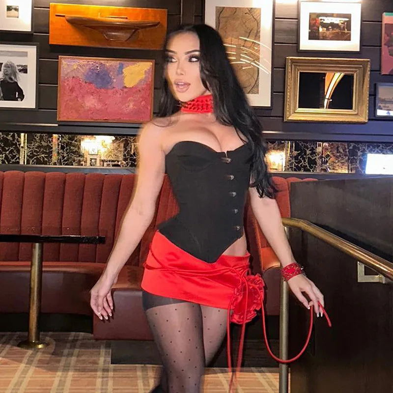 Black Asymmetric Corset Top