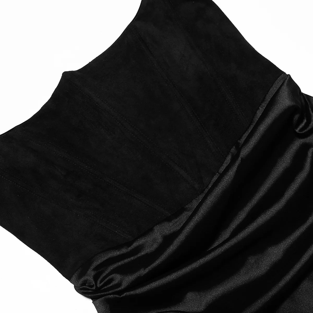 Black Corset Velvet Satin Midi Dress