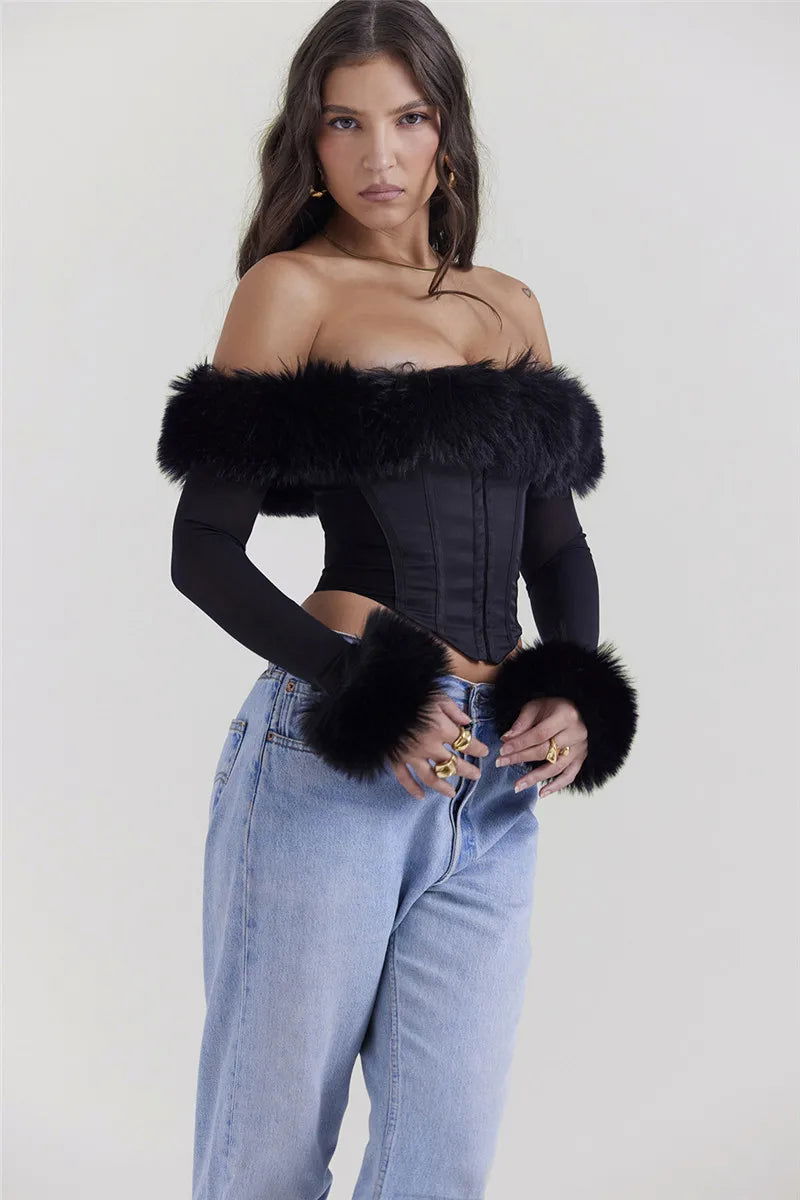 Black Feather Backless Top