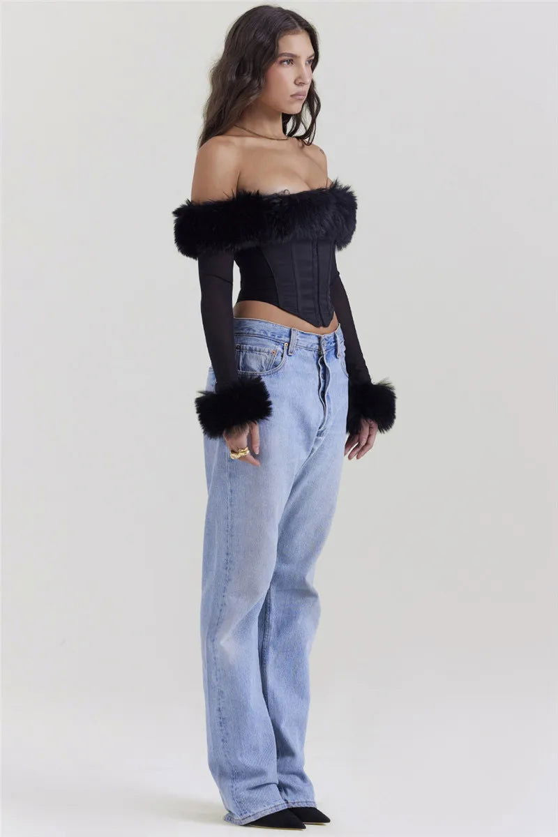 Black Feather Backless Top
