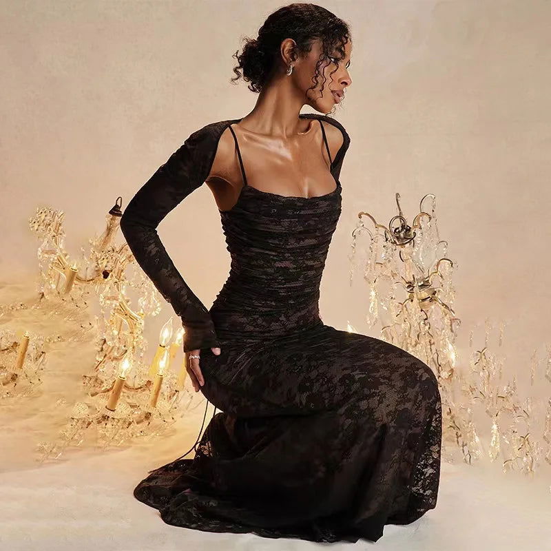 Black Floral Lace Maxi Dress