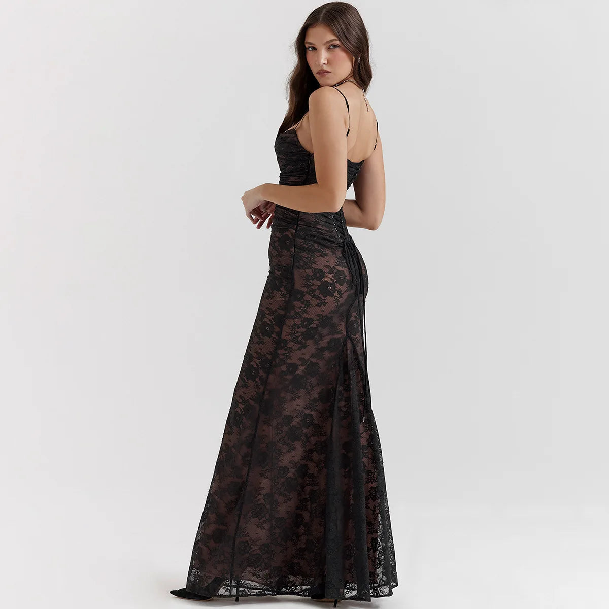 Black Floral Lace Maxi Dress
