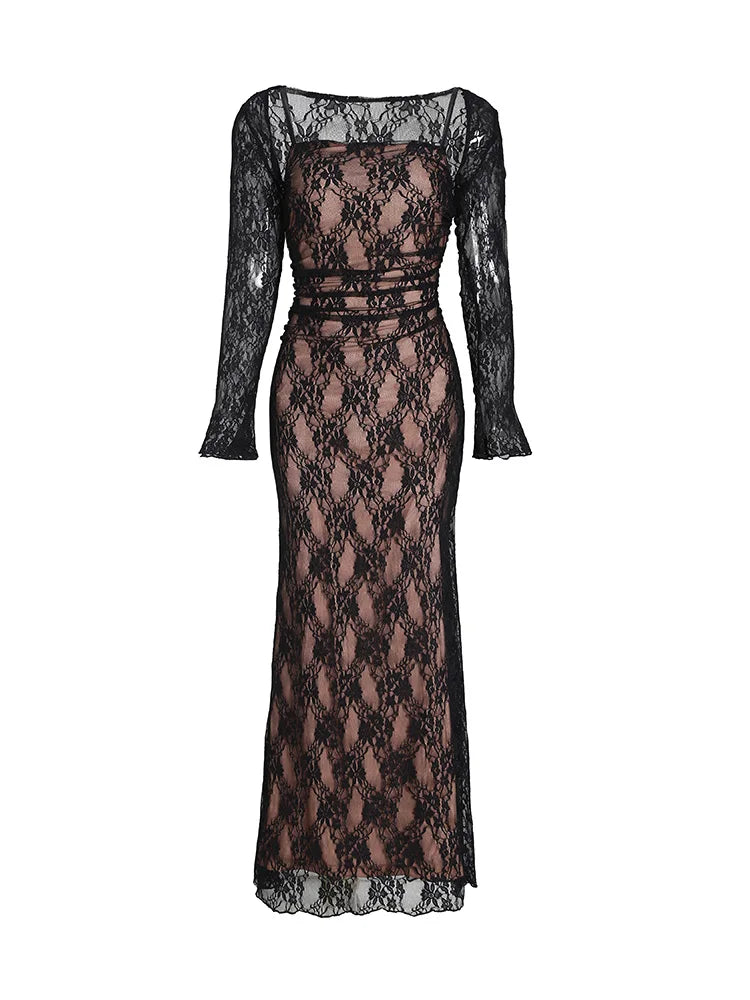 Black Floral Lace Maxi Dress