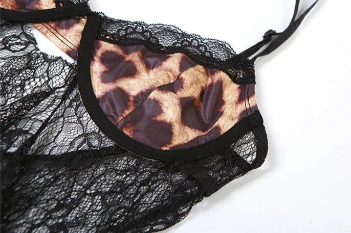 Black Leopard Mesh Ruffles Top
