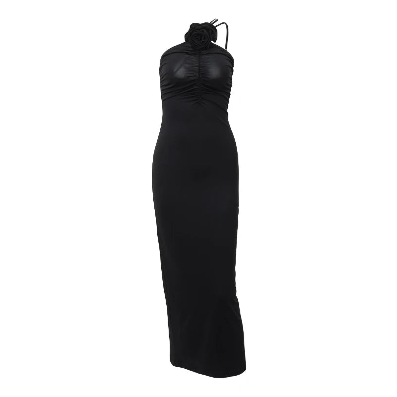 Black Sleeveless Slim Strap Dress