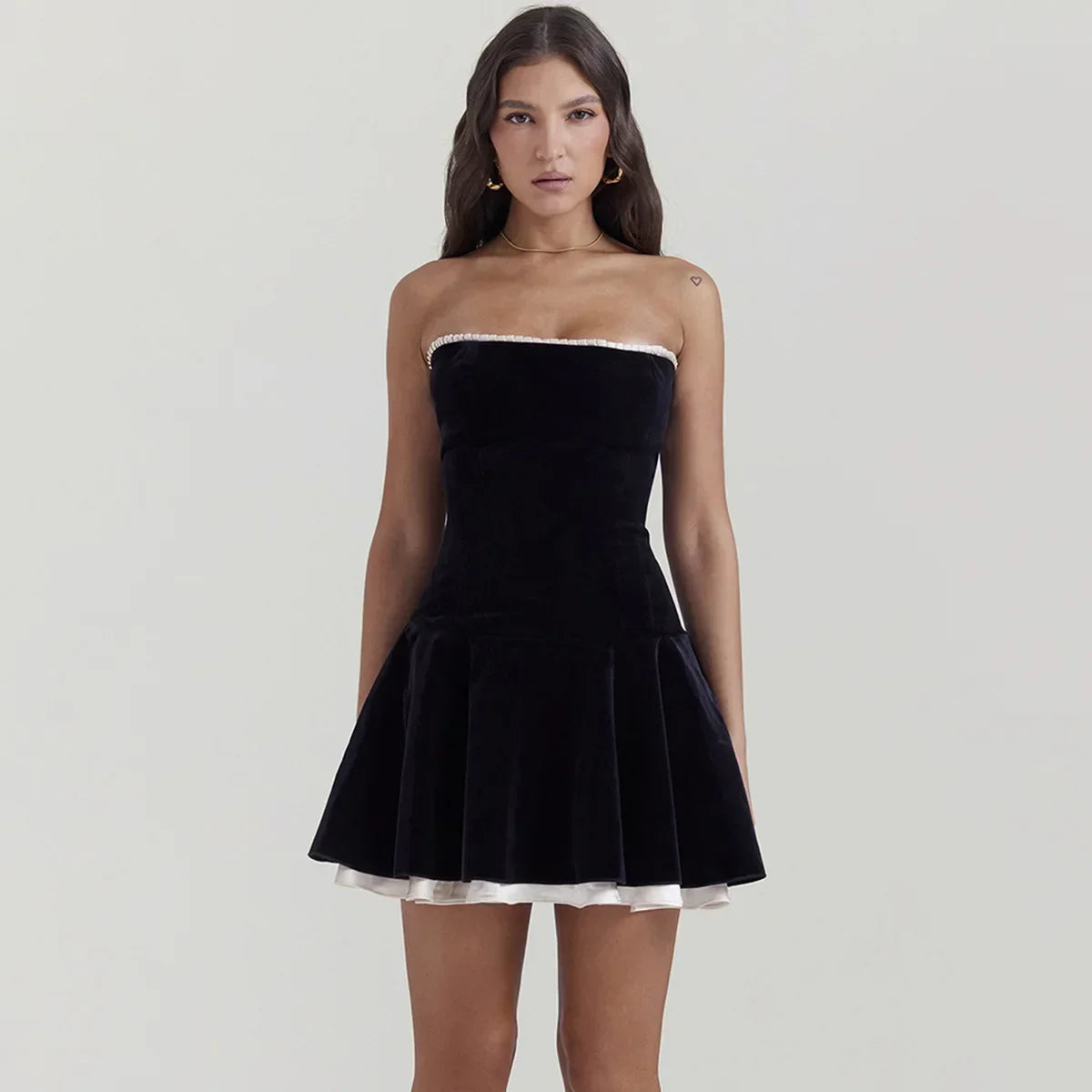 Black Strapless Velvet Mini Dress