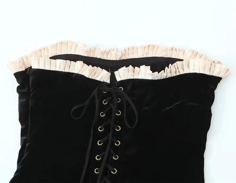 Black Strapless Velvet Mini Dress