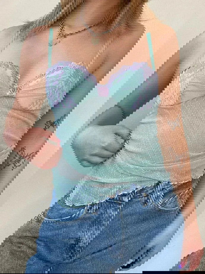Blue Lace Mesh See Through Top