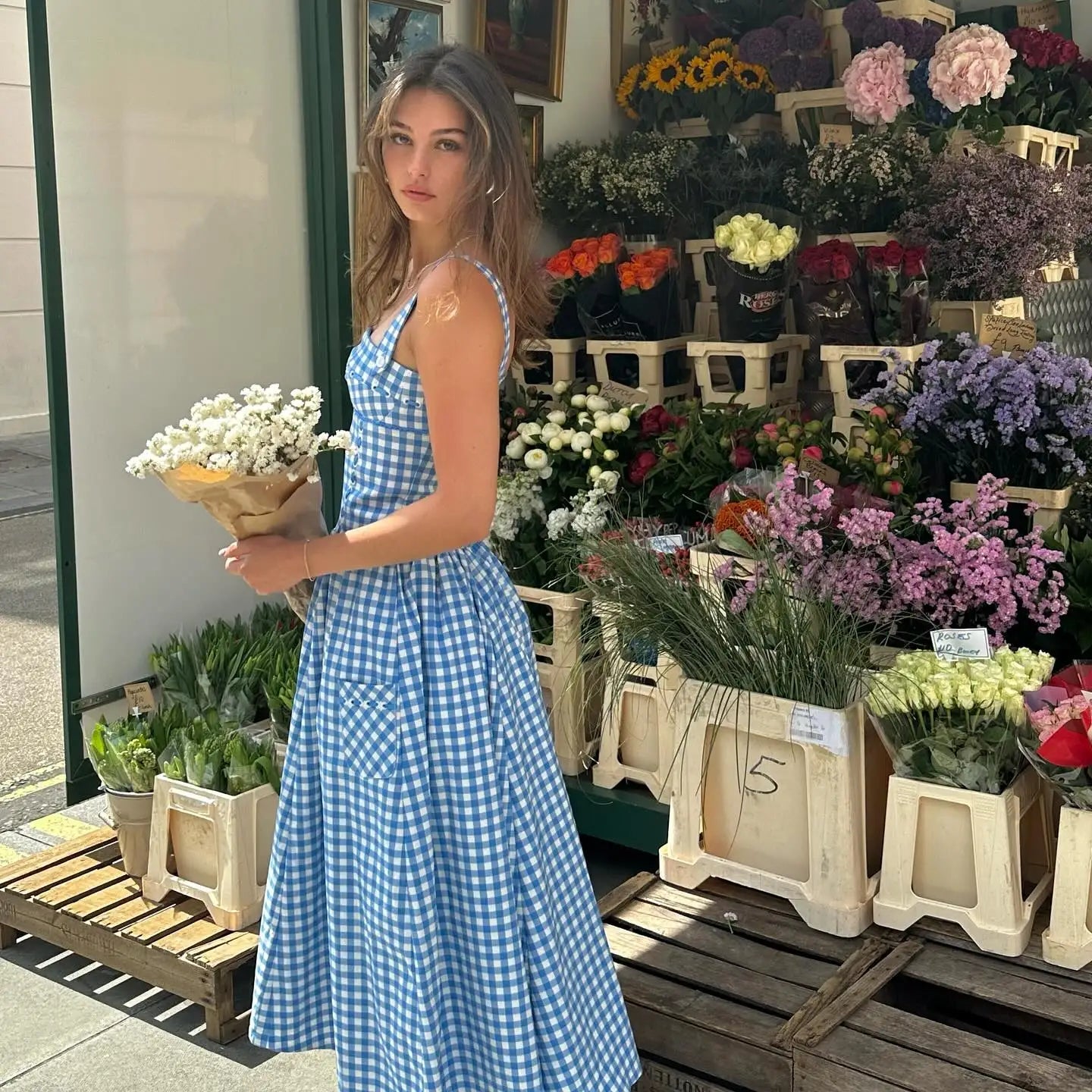 Blue Plaid Midi Dress