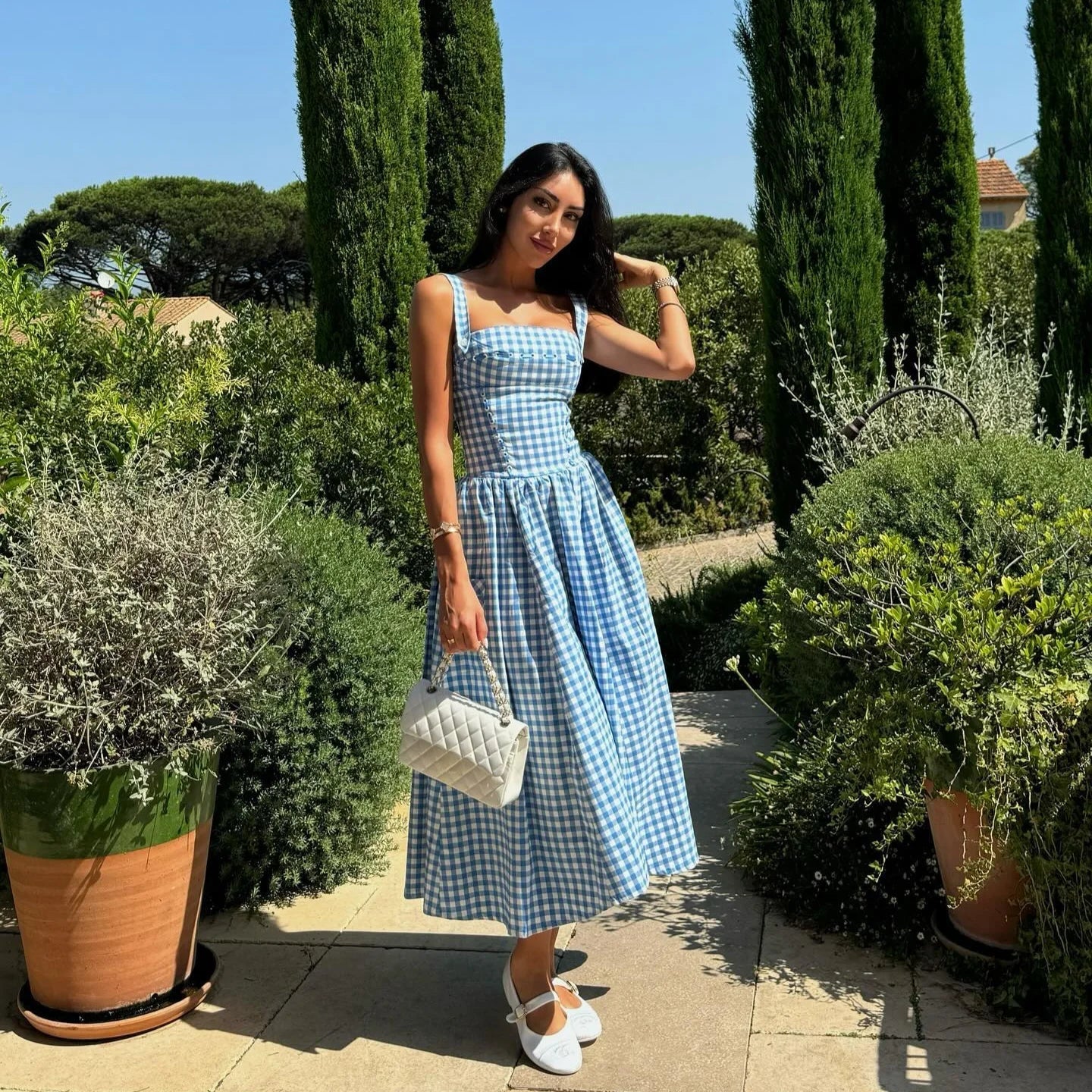 Blue Plaid Midi Dress