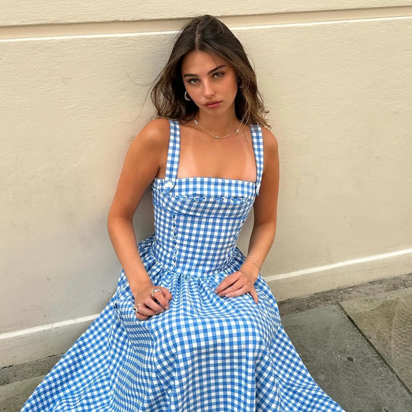 Blue Plaid Midi Dress