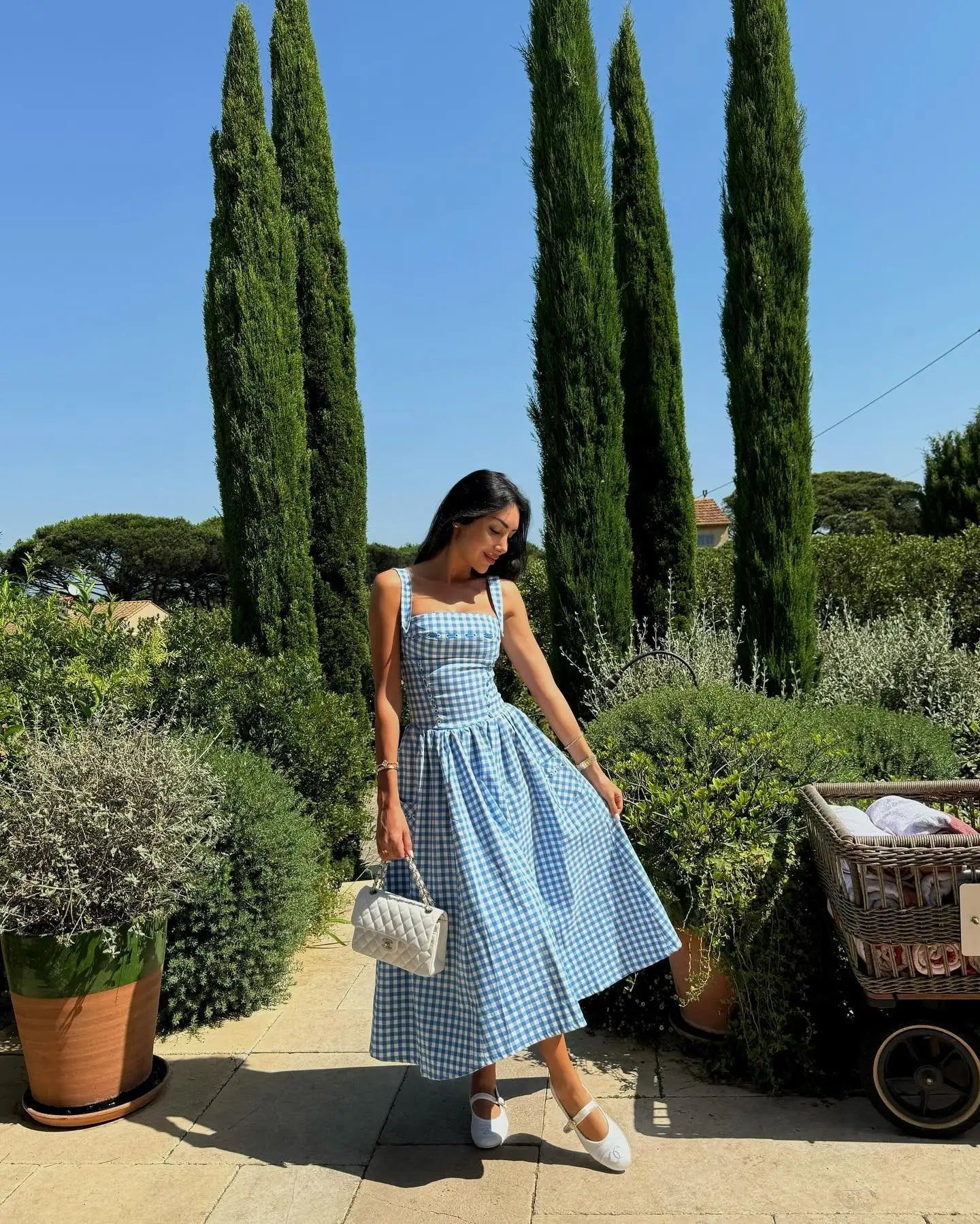 Blue Plaid Midi Dress