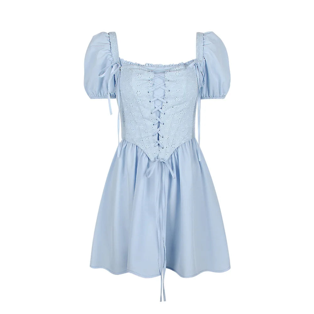 Blue Puff Sleeve Corset Mini Dress