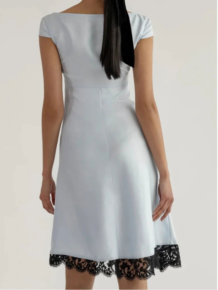 Blue Satin Lace Dress