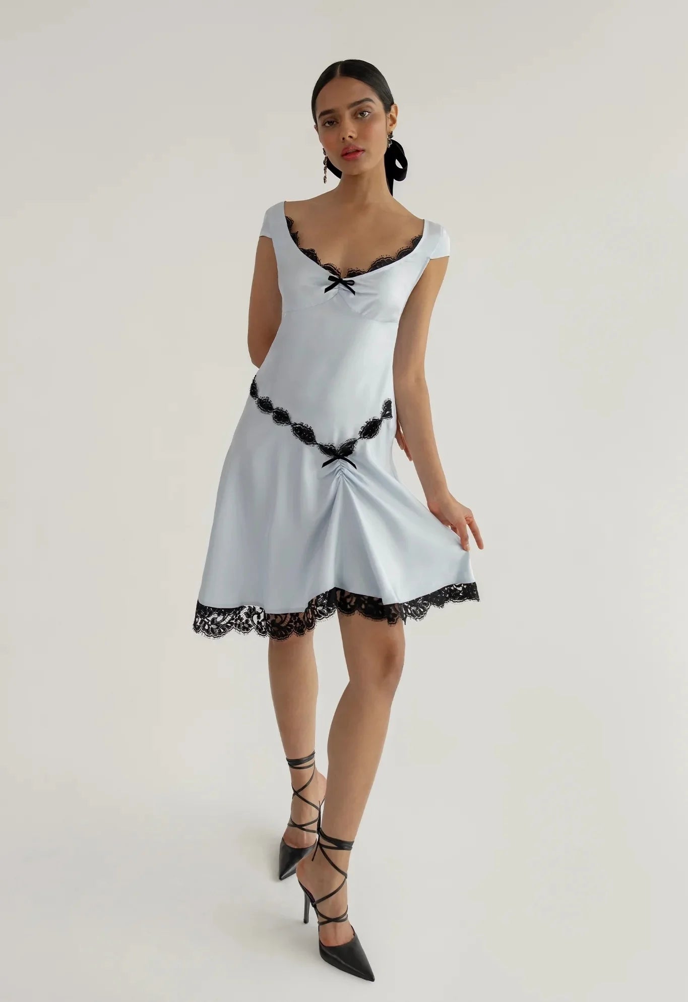 Blue Satin Lace Dress