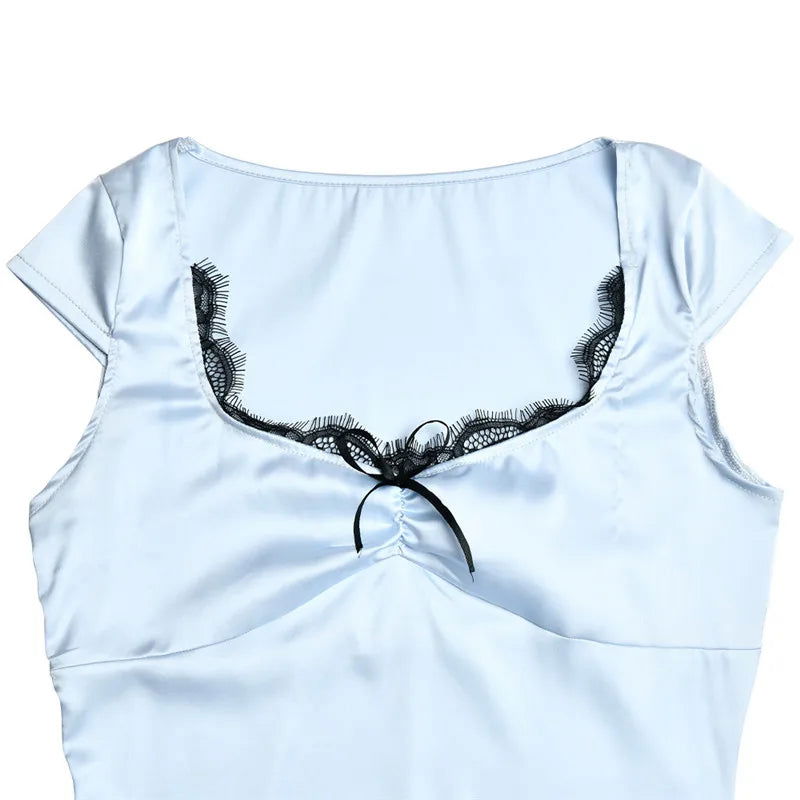 Blue Satin Lace Dress