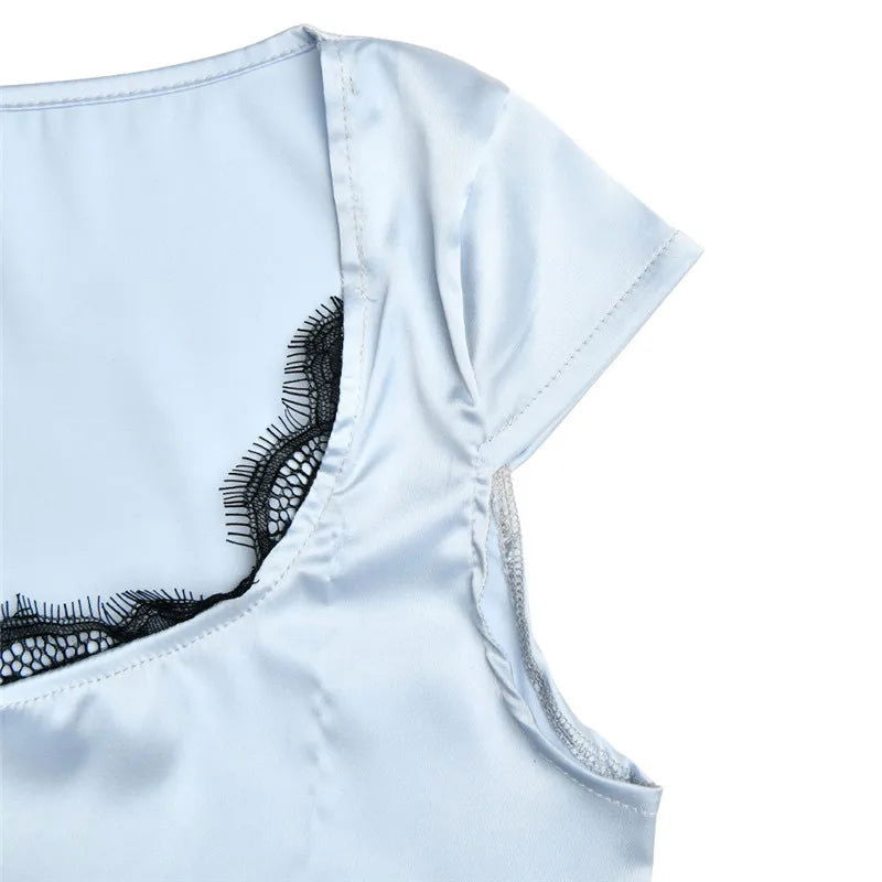 Blue Satin Lace Dress