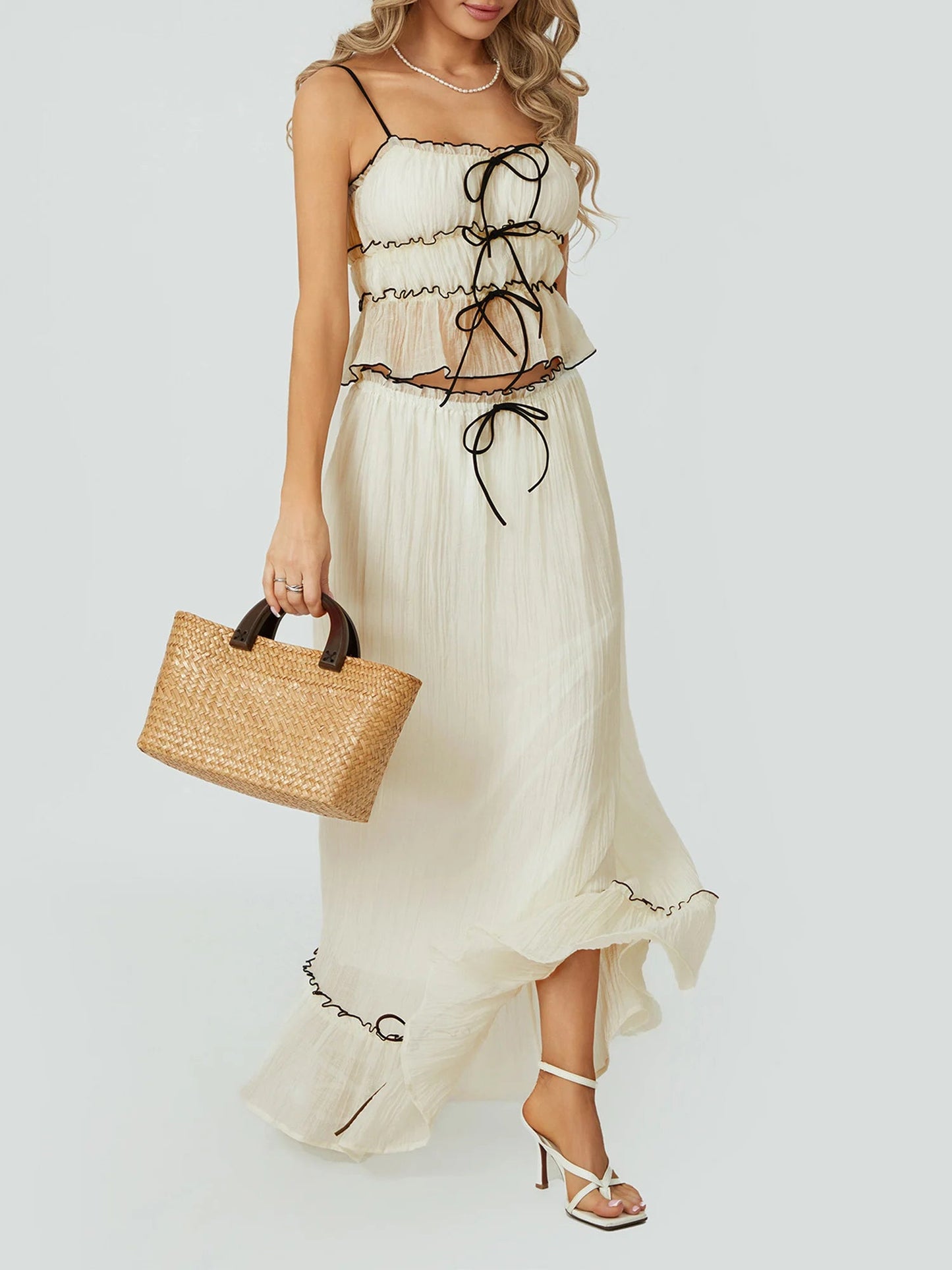 Cami and Ruffled Maxi Skirt Two Piece Set