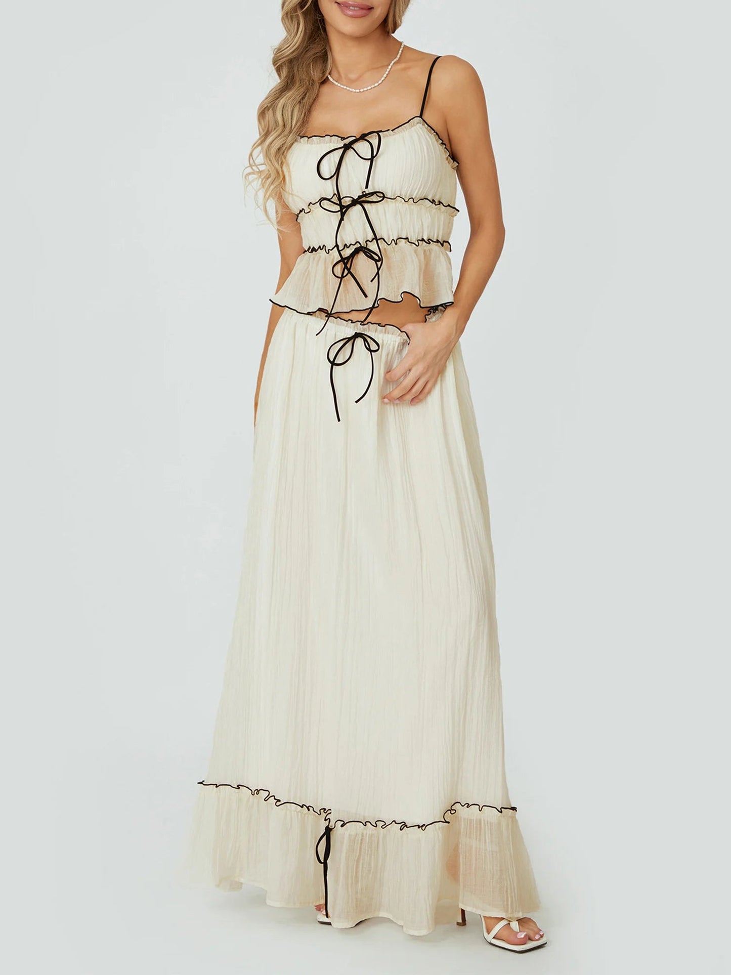 Cami and Ruffled Maxi Skirt Two Piece Set
