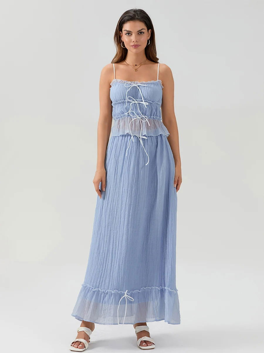 Cami and Ruffled Maxi Skirt Two Piece Set