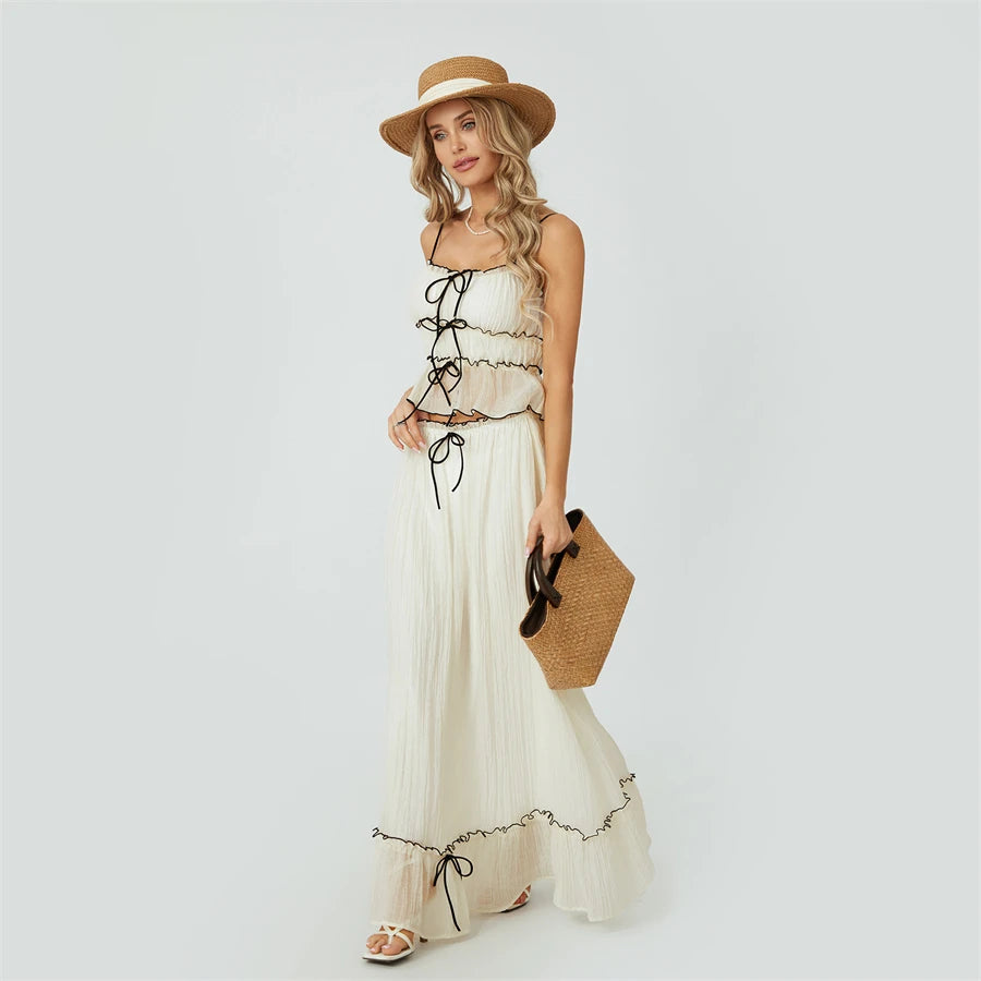Cami and Ruffled Maxi Skirt Two Piece Set