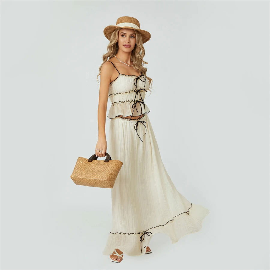 Cami and Ruffled Maxi Skirt Two Piece Set