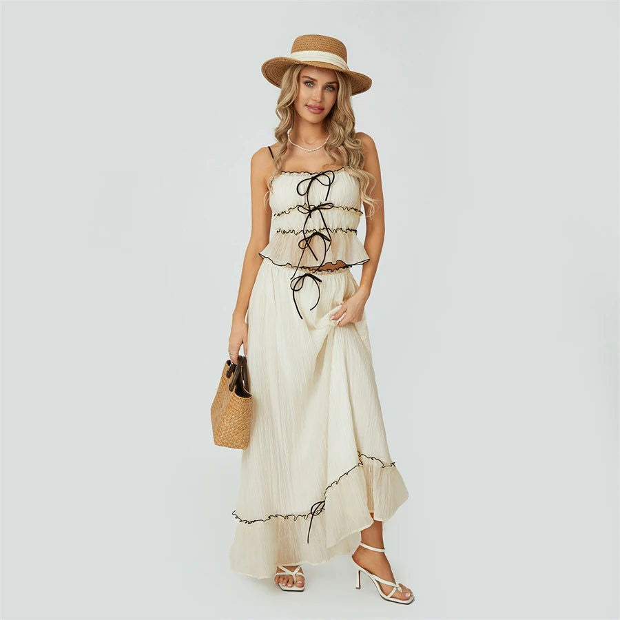 Cami and Ruffled Maxi Skirt Two Piece Set