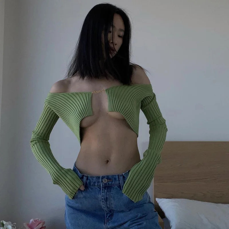 Knitted Cropped Long Sleeve Cardigan
