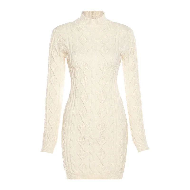 Knitted Long Sleeve Backless Mini Dress