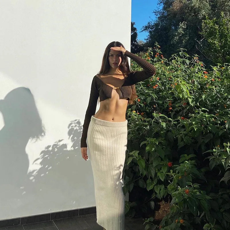 Knitted Cropped Long Sleeve Cardigan
