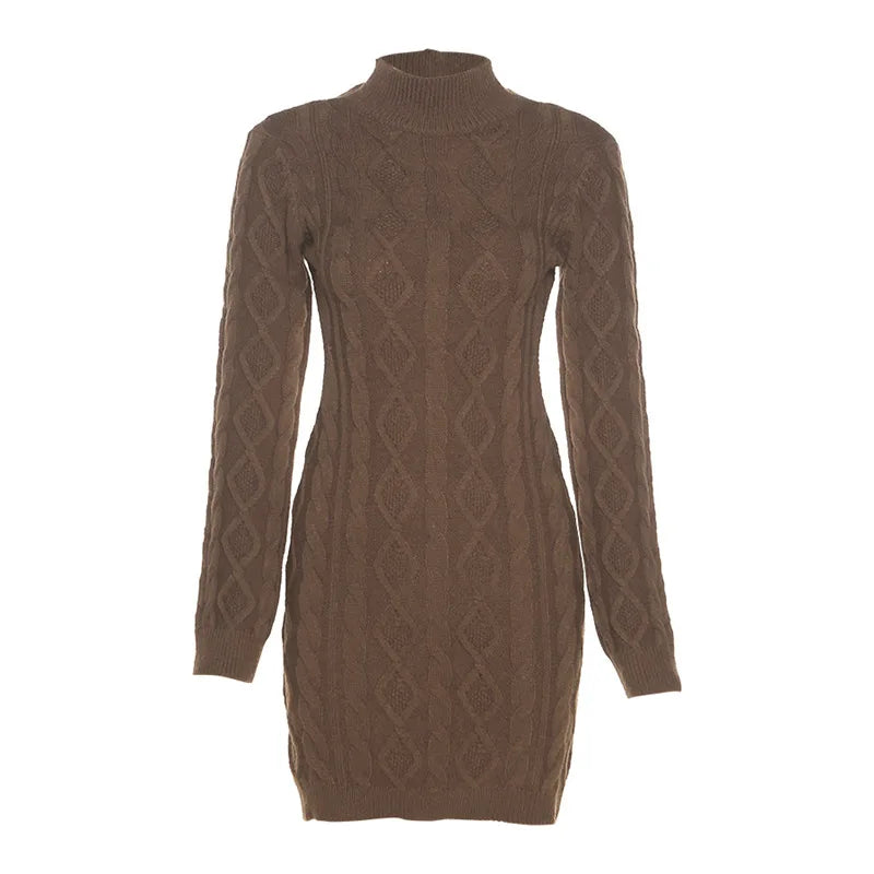Knitted Long Sleeve Backless Mini Dress