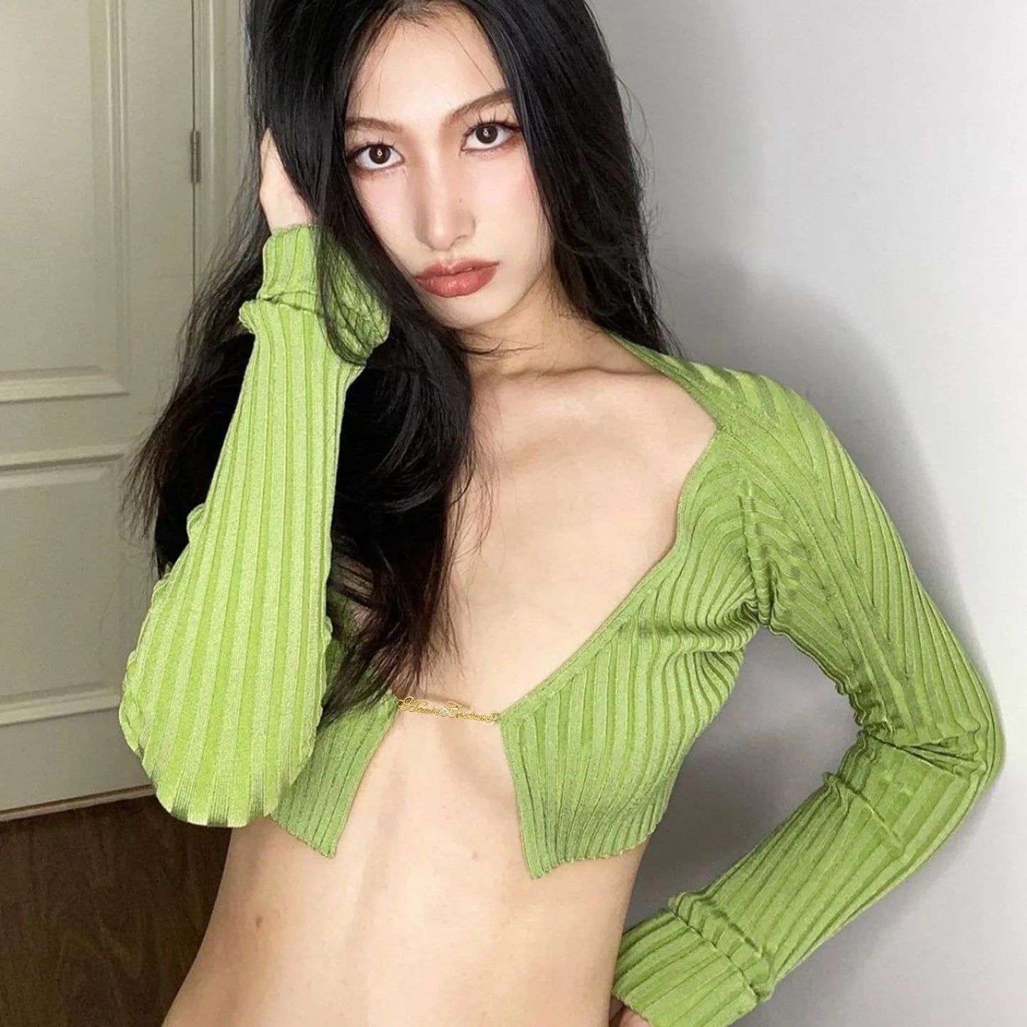 Knitted Cropped Long Sleeve Cardigan