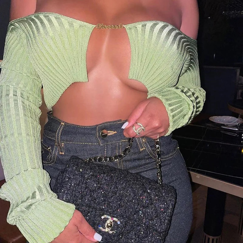 Knitted Cropped Long Sleeve Cardigan