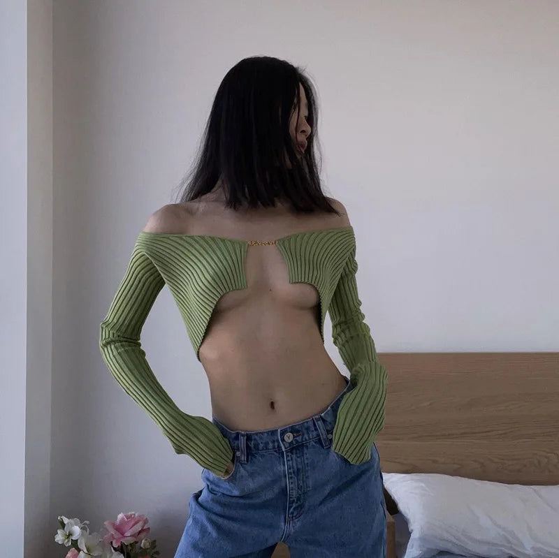 Knitted Cropped Long Sleeve Cardigan