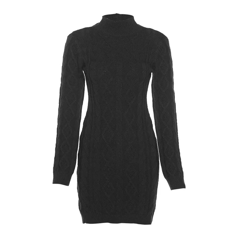 Knitted Long Sleeve Backless Mini Dress