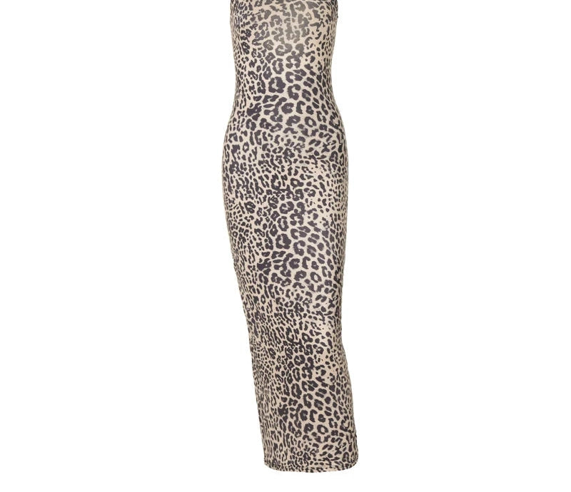 Leopard Slips Backless Bodycon Maxi Dress